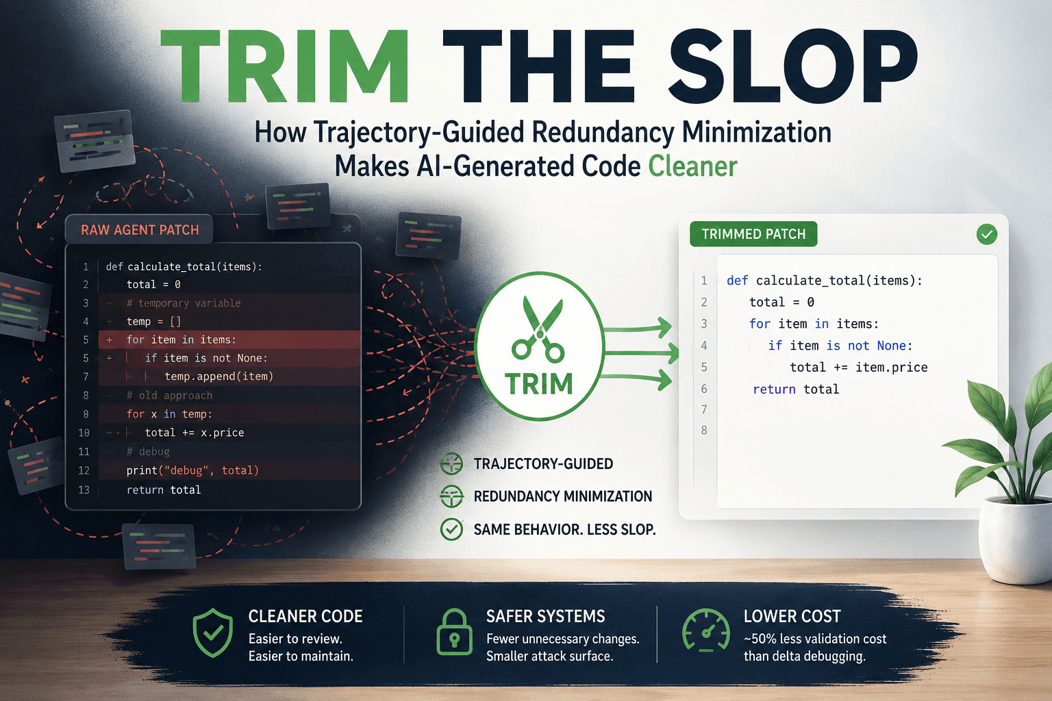 Trim the Slop: How Trajectory‑Guided Redundancy Minimization Makes AI‑Generated Code Cleaner